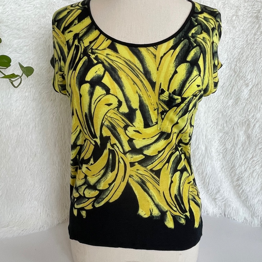 KENSIE BLACK & YELLOW SHORT SLEEVE BLOUSE S